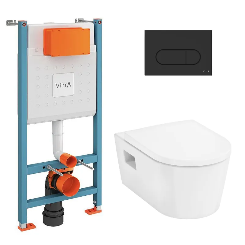 V-Fix Core Pack WC bâti-support + WC sans bride Hansgrohe EluPuraS + Abattant SoftClose + Plaque Noir mat (VFIXPURA9)