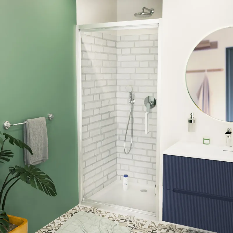 TEX-C Porte de douche 100x195cm ouverture gain de place anticalcaire avec profilés chrome brillant (SATTEXC100CRT)