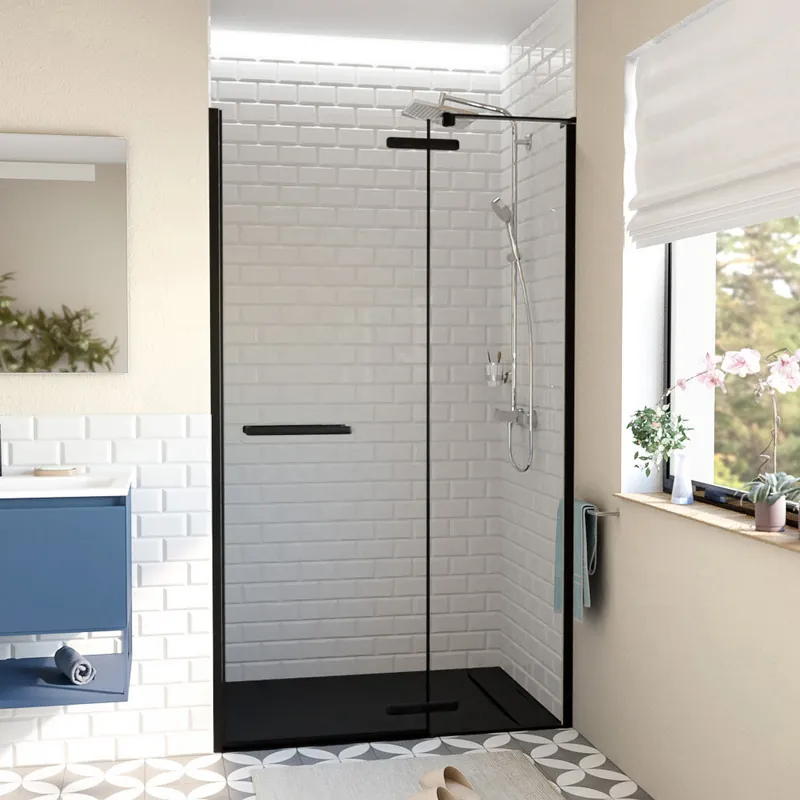 TGD NEW Porte de douche 120x200cm pivotante anticalcaire avec profilé noir mat (SATTGDN120NIKAC)