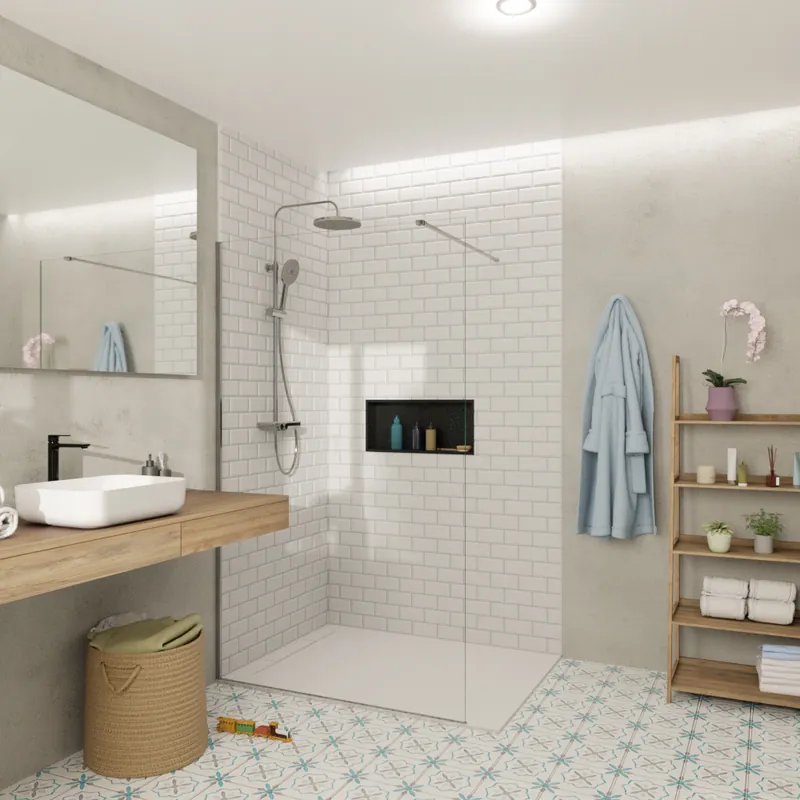 Walk-in 120x200cm Paroi en verre Crystal Glass® 8 mm anticalcaire, avec bras et profilés chrome brillant (SATBWI120PR)