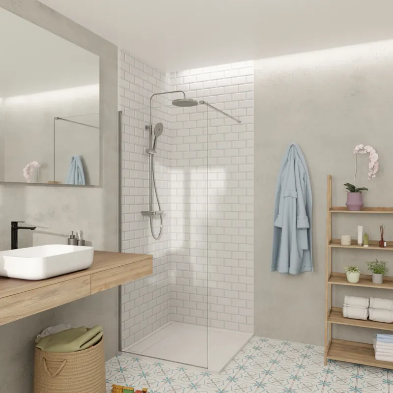 Walk-in 80x200cm Paroi en verre Crystal Glass® 8 mm anticalcaire, avec bras et profilés chrome brillant (SATBWI80PR)