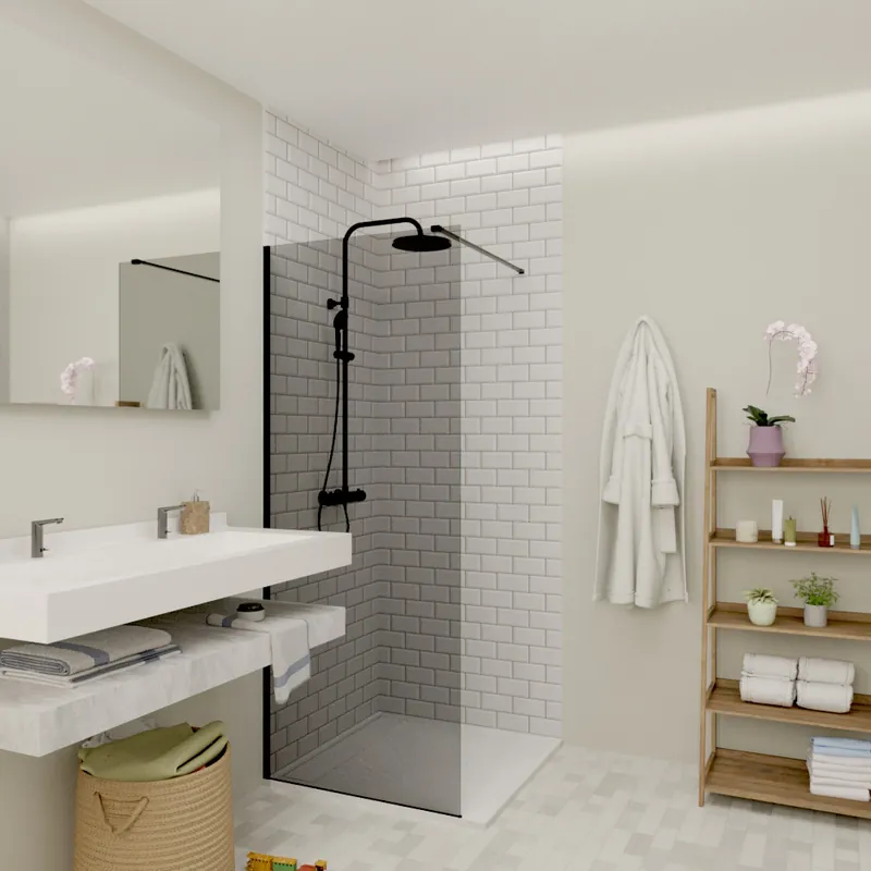 Walk-in 80x200cm Paroi en verre fumé 8 mm anticalcaire, avec bras et profilés noir mat (SATBWI80KSPRC)
