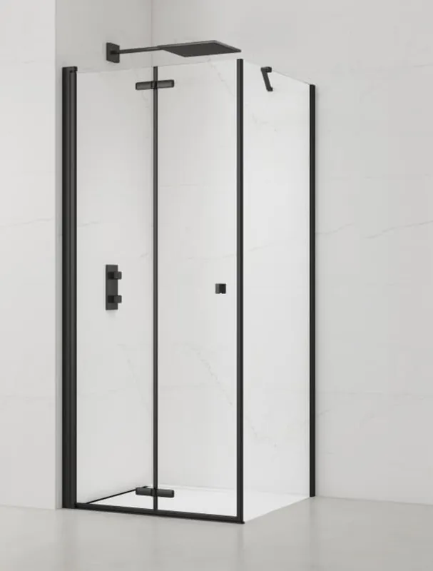 SAT SK ensemble porte/paroi 100x90cm pliante anticalcaire avec profilés noir mat (SATSK100S90C)