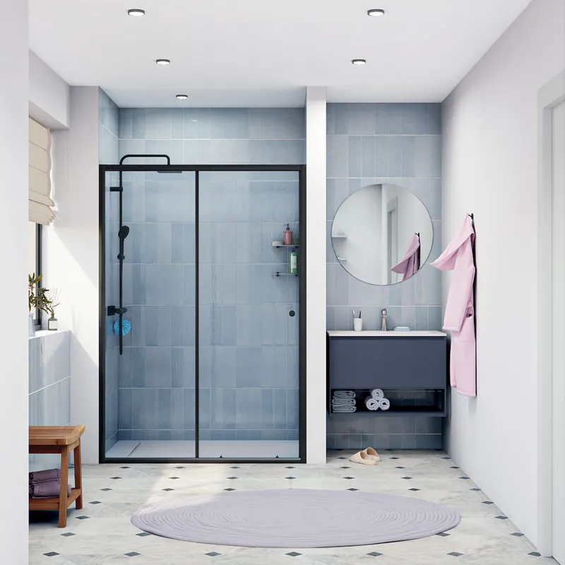SAT PROJECT Porte de douche 140x185cm coulissante avec profilé noir mat (SATPROMUD140CT)