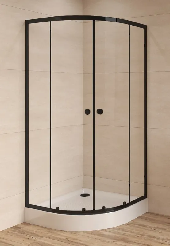 SAT PROJECT Douche quart de cercle 90x90cm coulissante avec profilé noir mat (SATPROMUS90CT)