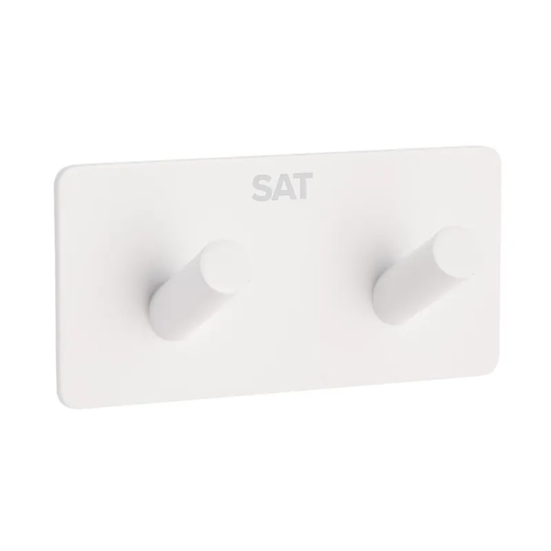 Patère murale adhésive double crochets en acier inoxydable, blanc mat (HACEKNALEP2HB)
