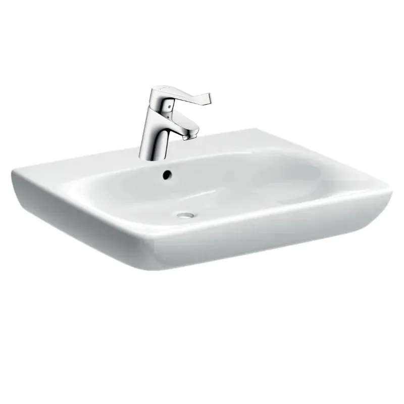 Geberit Set PMR Lavabo 65x55cm avec trou pour robinetterie, trop-plein + Mitigeur PMR, poignée extra-longue (501.463.00.7-SET)