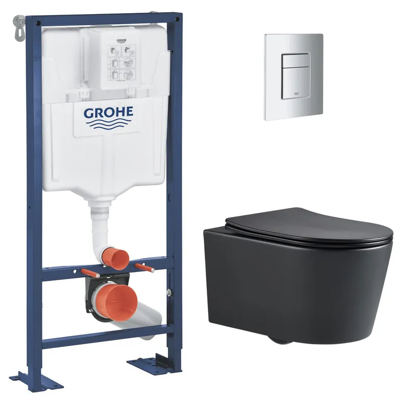 Pack WC Bâti Solido + WC sans bride SAT Noir mat + Plaque chrome