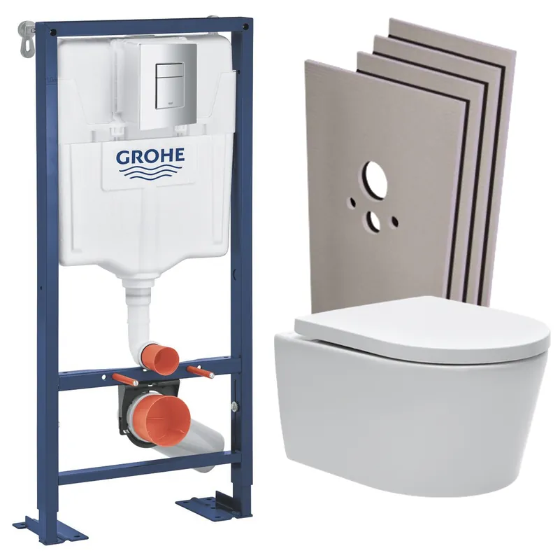 SOLIDO Pack Bâti-support + cuvette + Plaque chrome + Set de montage