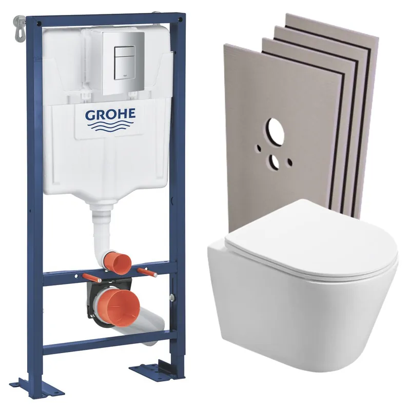 SOLIDO Pack Bâti-support + WC suspendu + Plaque chrome + Set de montage