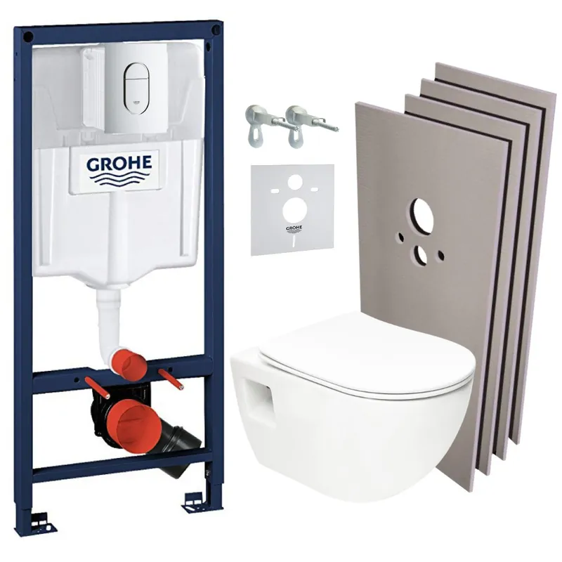 Pack WC Bâti-support Rapid SL + WC SAT sans bride + Abattant SoftClose + Plaque chrome + Set d‘habillage (ARENAPROJECTSB)