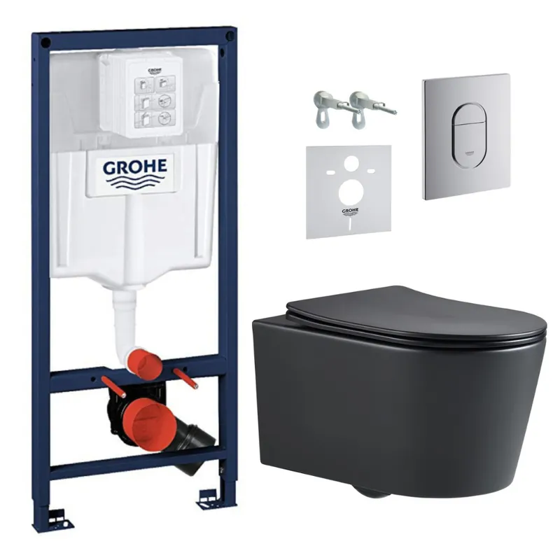 Pack WC Bâti-support Rapid SL + WC sans bride SAT, fixations invisibles + Plaque chrome (ARENABLSAT)