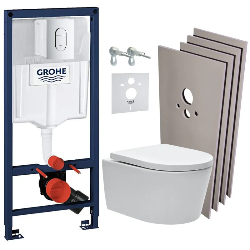 Pack WC Bâti-support Rapid SL + WC SAT sans bride + Abattant SoftClose + Plaque chrome + Set d‘habillage (ARENASATSB)