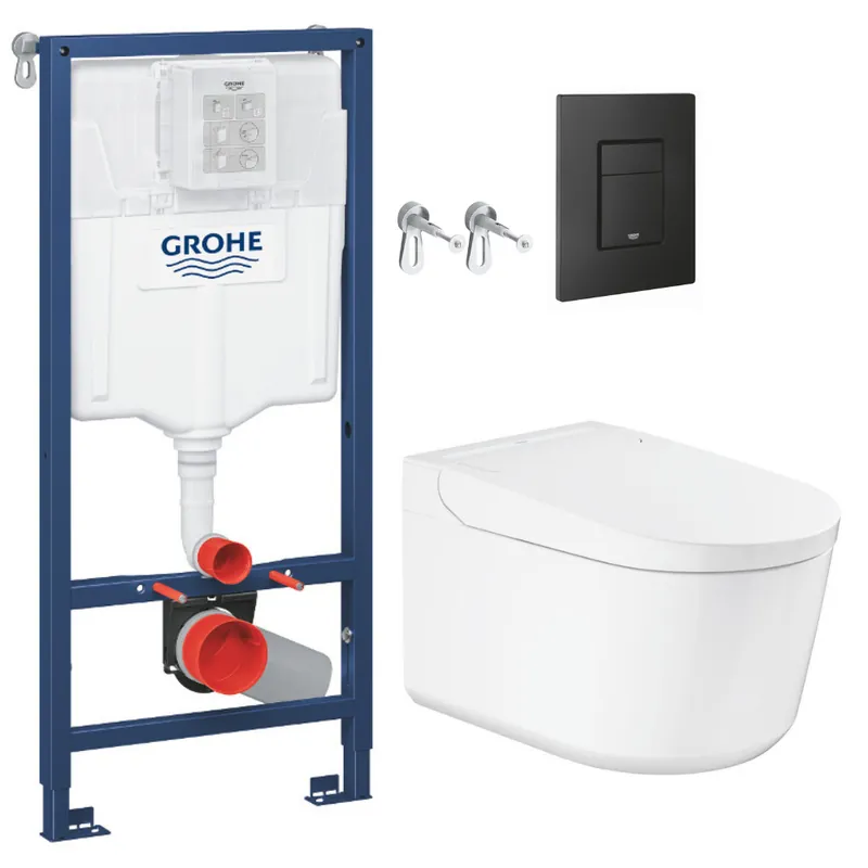 Pack WC Bâti-support RAPID SL + WC lavant suspendu Sensia Alpine + Plaque noire mate (RSLSENSIAKF0)