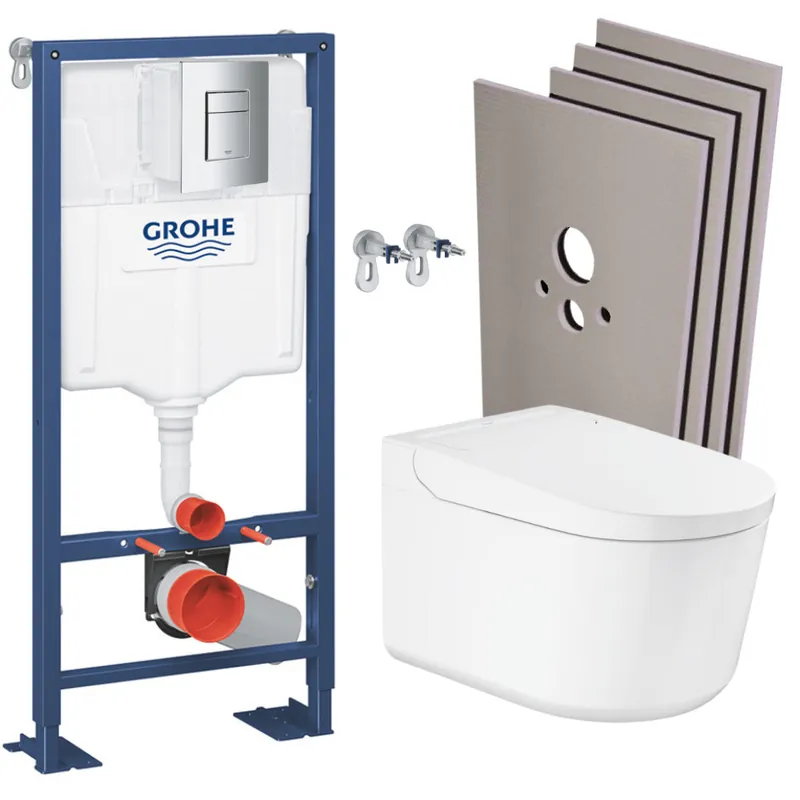 Pack WC Bâti-support RAPID SL + WC lavant suspendu Sensia Alpine + Plaque chrome + Set habillage (RSLSENSIA1SB)