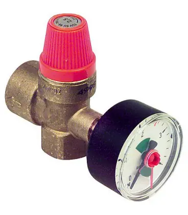 Soupape de securite a membrane type 532M entree 1/2", sortie 3/4", 2,5 bars avec manometre