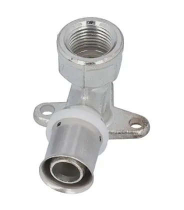Raccord a sertir pour tube multicouche, coude mural court, fem., etame, 16x2-1/2", h 52mm