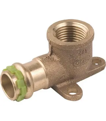 Raccord a sertir en bronze contour V, coude plafond, bride a 3 trous, VC4471G 14 mm x 1/2"