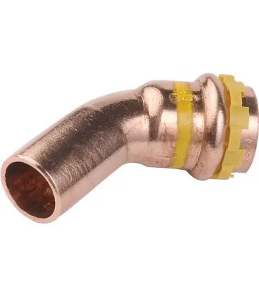 Raccord à sertir en cuivre gaz coude 45° fem/mâle, diam. 15 mm PG 5040 Gaz, contour V