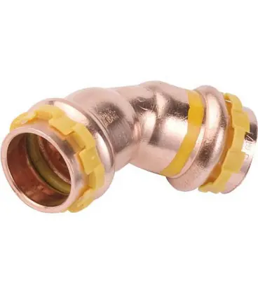 Raccord à sertir en cuivre gaz coude 45° fem/fem, diam. 15 mm PG 5041 Gaz, contour V
