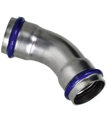 Raccord a sertir inox contour V coude 45° (femxfem) 35 mm