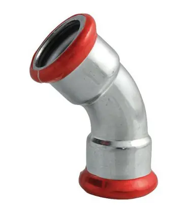 Raccord a sertir en acier C coude 45° femelle/femelle DN 108. Contour M