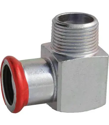 Raccord a sertir en acier C Coude reducteur 90° filet male 18 mm x 3/4", Contour M