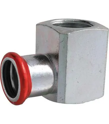 Raccord a sertir en acier C Coude reducteur 90° femelle 18 mm x 1/2", Contour M
