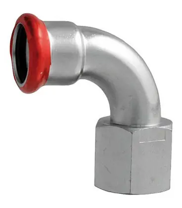 Raccord a sertir en acier C Coude 90° femelle 28mm x 1/2", Contour M