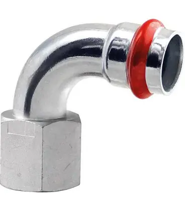 Acier C Contour V Raccord A sertir Clarinette 90 ° femelle 15 mm X DN 15 (1/2")