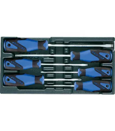 Jeu de tournevis GEDORE 6 pieces en module plast. ABS Schlitz/Pozidriv