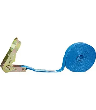 Sangle d‘amarrage, une piece, type 1000, DIN EC 12195-2, bleu sangle 25 mm, longueur 6m