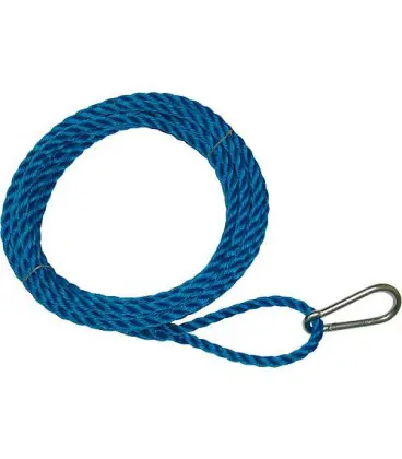 Corde pour montage, boucle d‘un cote avec mousqueton, autre bout lisse polypropylene bleu, 20 mm, L 25 m