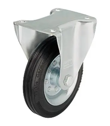 Roulette fixe en caoutchouc BE-VE 100R, charge limite 70 kg roue diam. 100mm, dim plaque 100x85mm