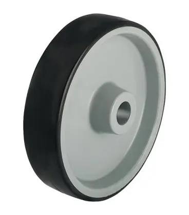 Roulette avec revetement polyurethane, capacité 500 kg roue diam. 200 mm, trou axe diam. 20 mm