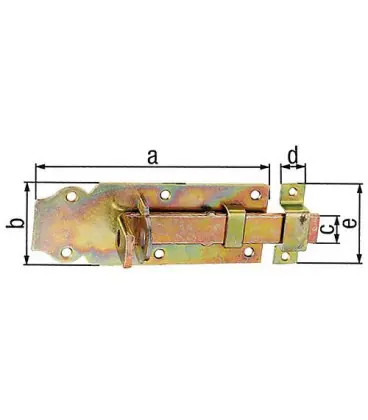 Verrou porte cadenas droit, avec passant fixe, 140x55mm jaune galva