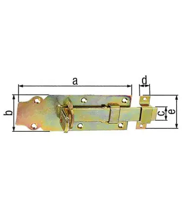 Verrou porte cadenas, avec passant fixe, 160x55mm, jaune galva