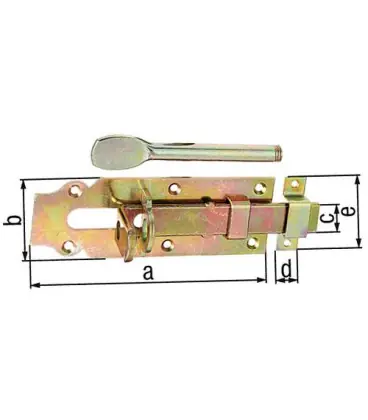 Verrou porte d‘étable, avec passant 160mm, jaune galva