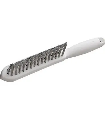 Brosse d‘angle avec fil inox ondule 0,35mm et poignee en plastique