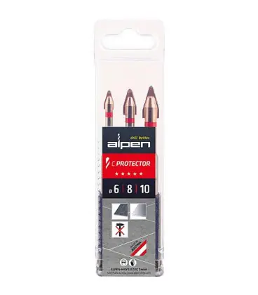 Set de foret carrelage Alpen 3 pcs, C-Protecteur, tige anti- slip, d 6+8+10mm