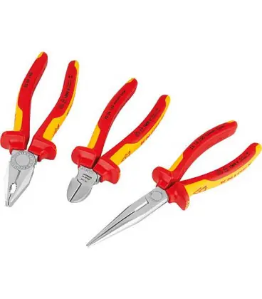 Kit Pince KNIPEX 3 pieces constitué d‘une pince coupante diagonale, pince a becs demi-ronds et pince univ.