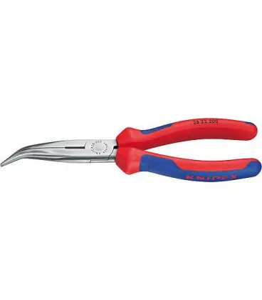 Pince a becs demi-ronds av lame polie avec poignee bicolore Machoire coude 40°. Longueur 200 mm