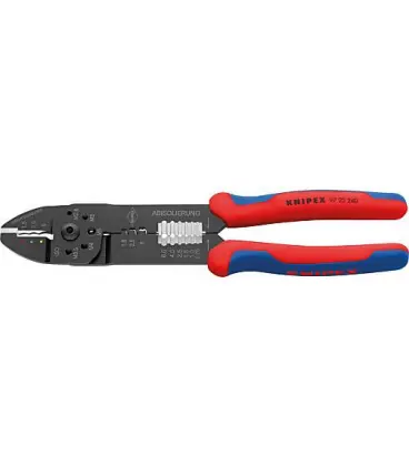 Pince a sertir laquée noir, 240mm, pour cosse isolée + raccord a enficher 0,75-6,00mm²