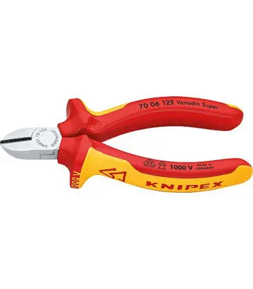 Pince coupante diagonale chromee isolee VDE. Avec poignee bicolore longueur 125 mm avec facette