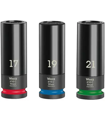 Jeu de douille impact WERA 3 pieces 1/2", 6 pans, long SW 17 - 21