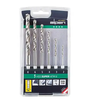 ALPEN HSS jeu de forets helicoidaux cassette en plastique HSS Super ATM 6 pcs