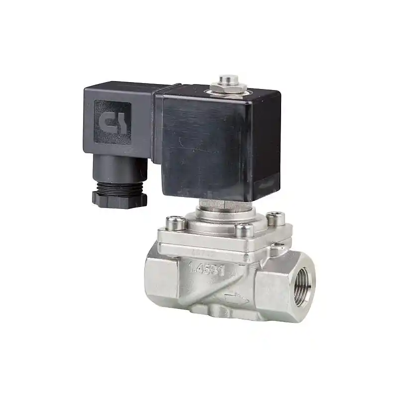 Electrovanne en acier inoxydable 3/8" commande forcee, courant hors tension ferme 230V,50-60Hz