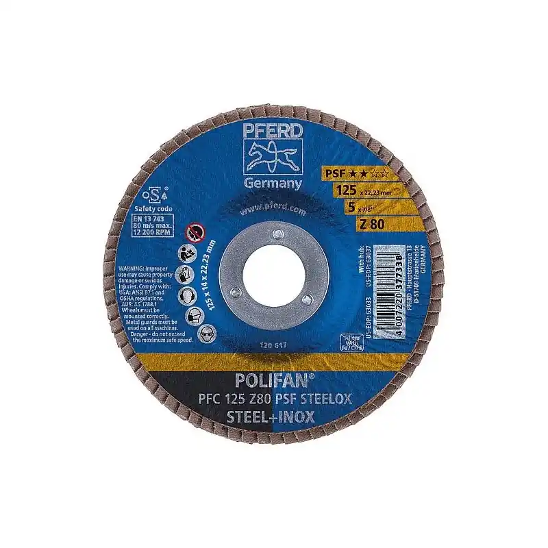 Plateau de ponçage à lamelles Ø 125 x 22,23mm K80, bombé pour acier, inox
